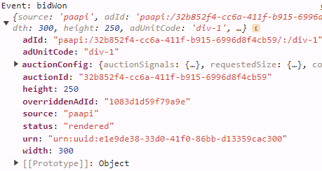 Prebid PAAPI bid structure